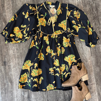 Flirty Black Floral dress by Entro - The Bronze Butterfly