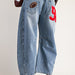 Football Patch Back Pockets Barrel Jeans - The Bronze Butterfly