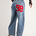 Football Patch Back Pockets Barrel Jeans - The Bronze Butterfly