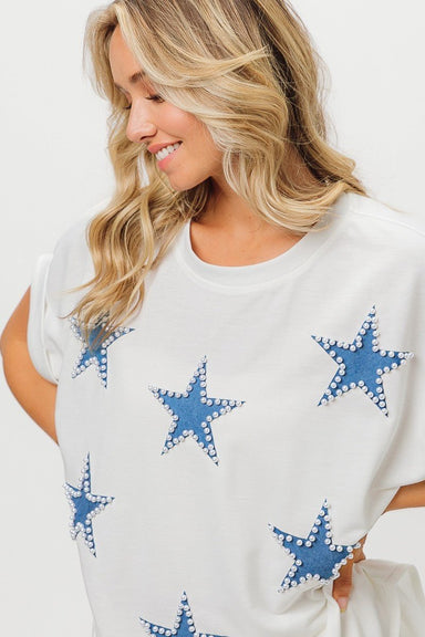 Fourth of July Terry Pull over top with Pearl Appliques - The Bronze Butterfly