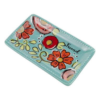 Friend Turquoise Floral Trinket Tray - The Bronze Butterfly