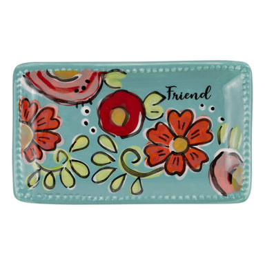 Friend Turquoise Floral Trinket Tray - The Bronze Butterfly