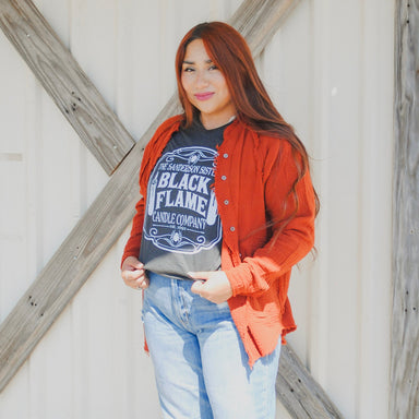 Gauzed Button Down Raw Edge Long Sleeve Shirt - The Bronze Butterfly