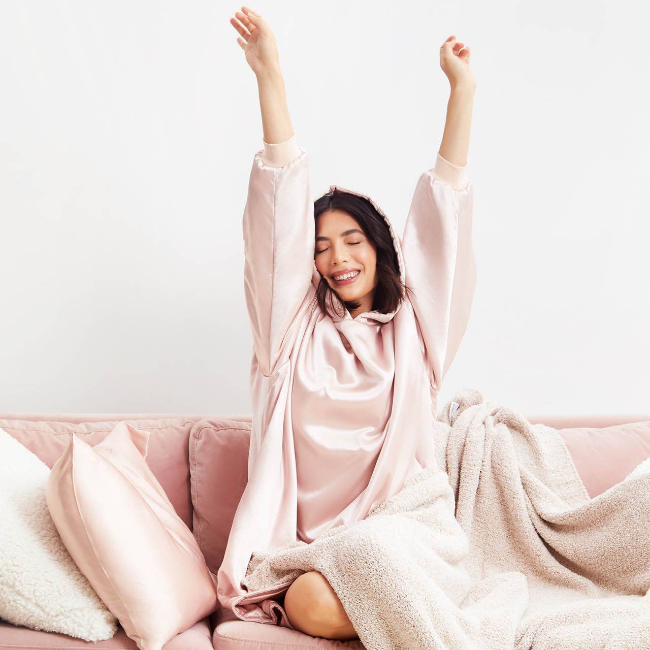 Glazey Satin Hoodie - Blush - The Bronze Butterfly