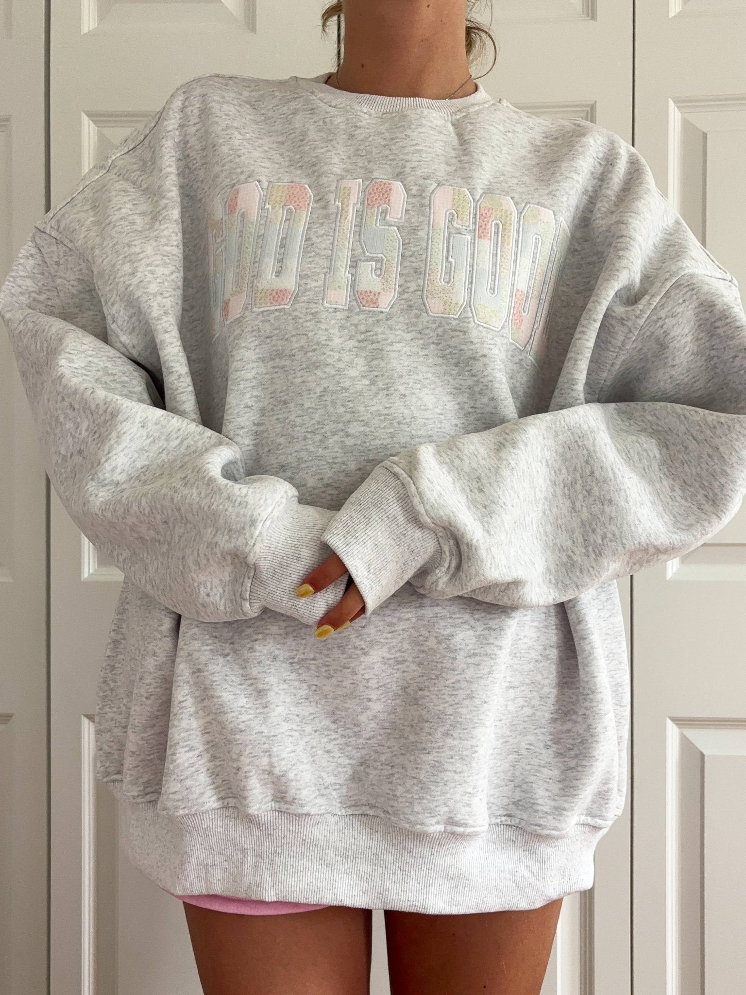 God Is Good Quilted Pastel Embroidered Sweatshirt - The Bronze Butterfly