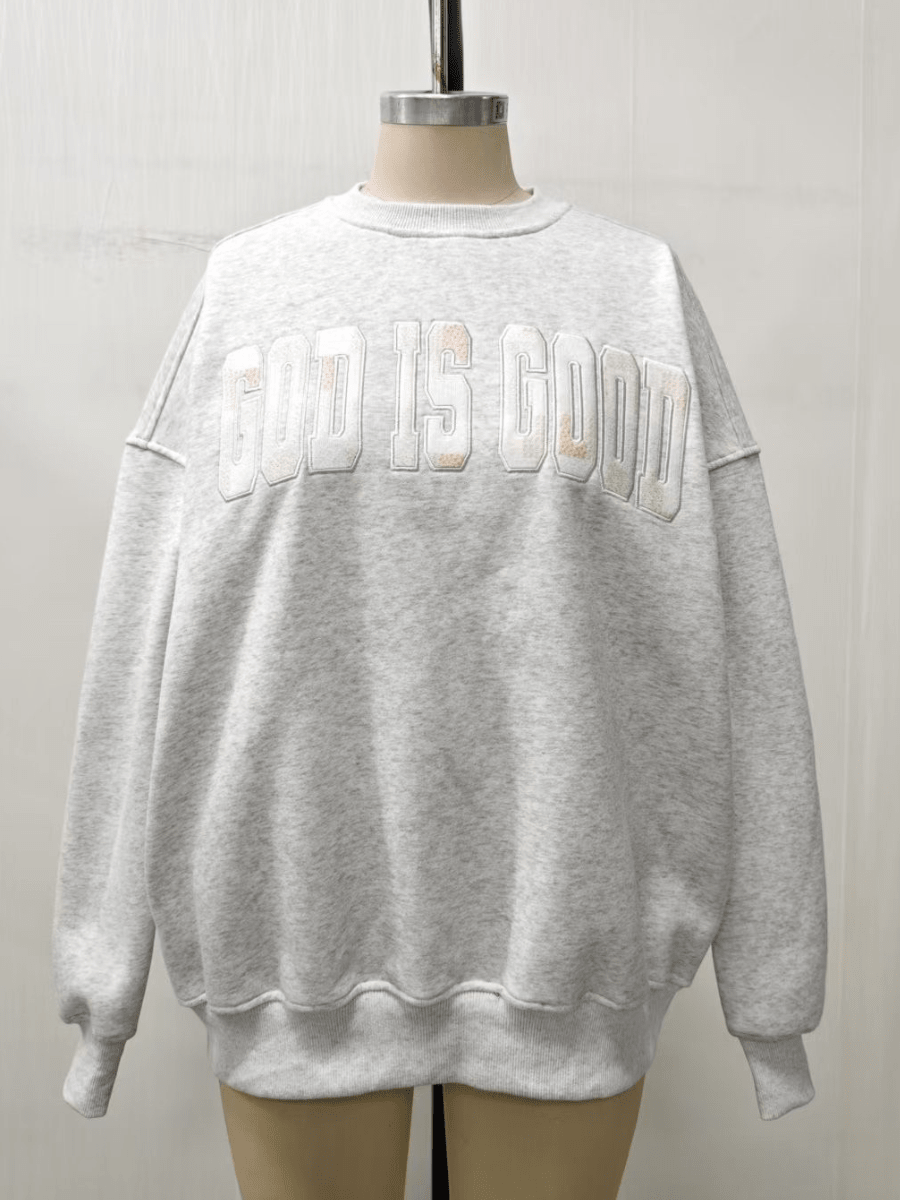 God Is Good Quilted Pastel Embroidered Sweatshirt - The Bronze Butterfly