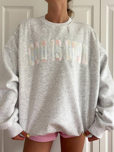 God Is Good Quilted Pastel Embroidered Sweatshirt - The Bronze Butterfly