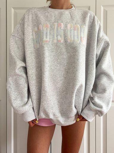 God Is Good Quilted Pastel Embroidered Sweatshirt - The Bronze Butterfly