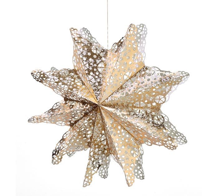 GOLD LIGHTED PAPER SNOWFLAKE WALL HANG - The Bronze Butterfly