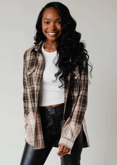 Green, Tan & Black Plaid Flannel - The Bronze Butterfly