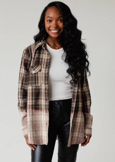 Green, Tan & Black Plaid Flannel - The Bronze Butterfly