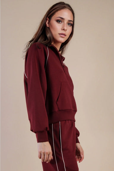 Half Zip Up Piping Detail Knit Casual Top - The Bronze Butterfly