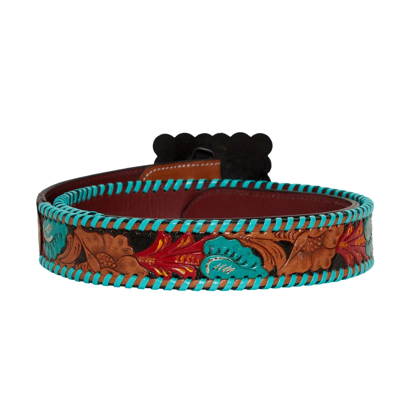 Hand-Tooled Leather Women's Belt | Turquoise Stone Floral - The Bronze Butterfly