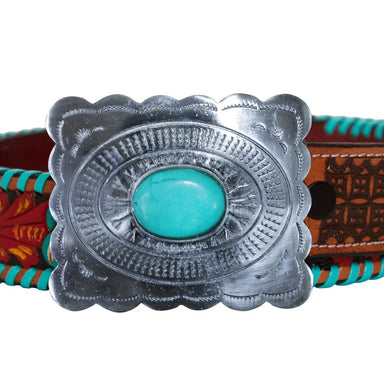 Hand-Tooled Leather Women's Belt | Turquoise Stone Floral - The Bronze Butterfly