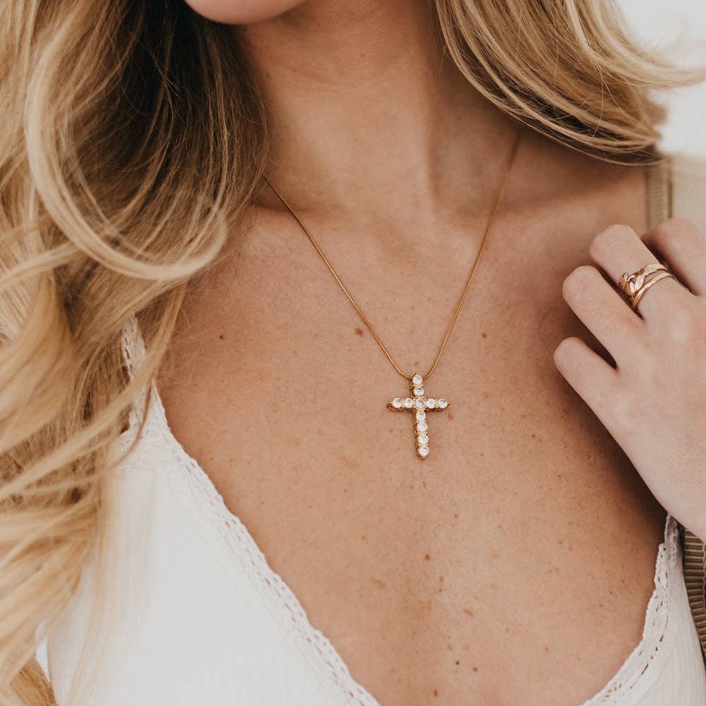 Hannah Diamond Cross Necklace - WATERPROOF - The Bronze Butterfly