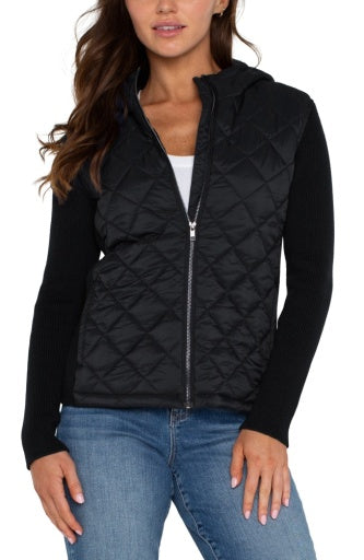 Long Sleeve Quilted Front Full Zip Sweater - Liverpool