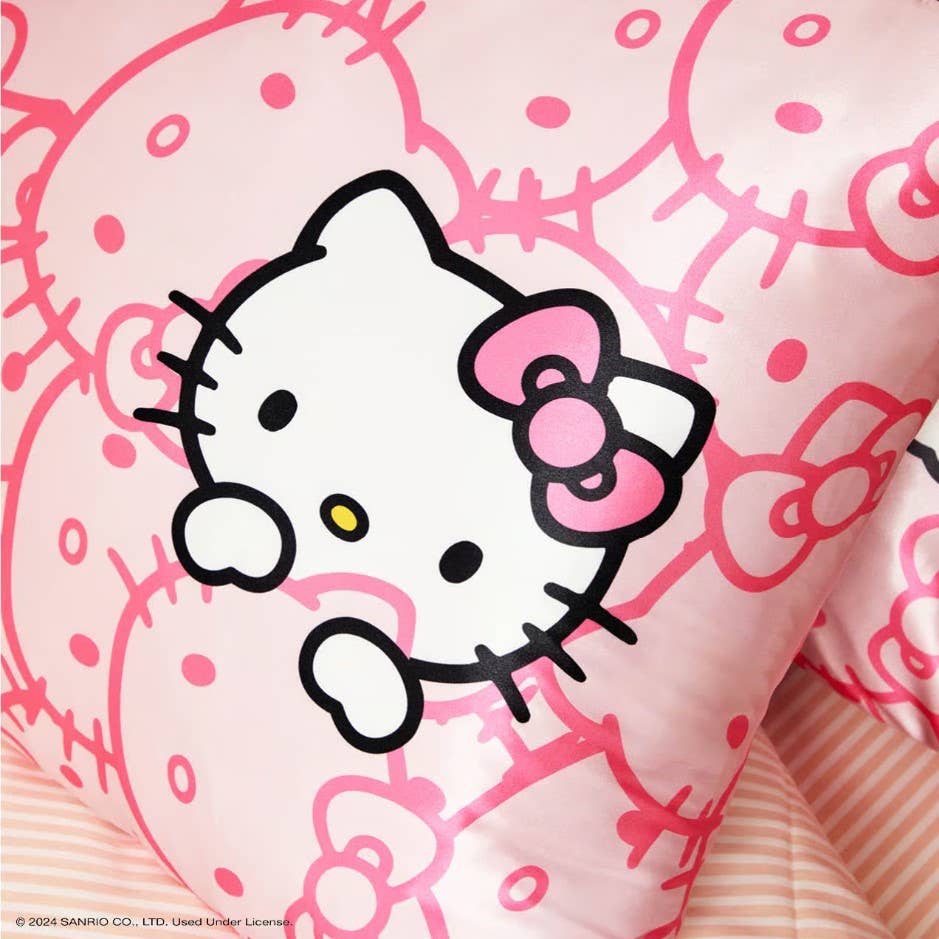 Hello Kitty x Kitsch Pillowcase - Pink Kitty Faces - The Bronze Butterfly