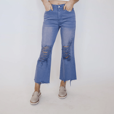 Hi - Rise Distressed Garment - Dyed Cropped Wide Leg Jean - The Bronze Butterfly