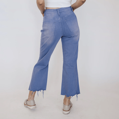 Hi - Rise Distressed Garment - Dyed Cropped Wide Leg Jean - The Bronze Butterfly