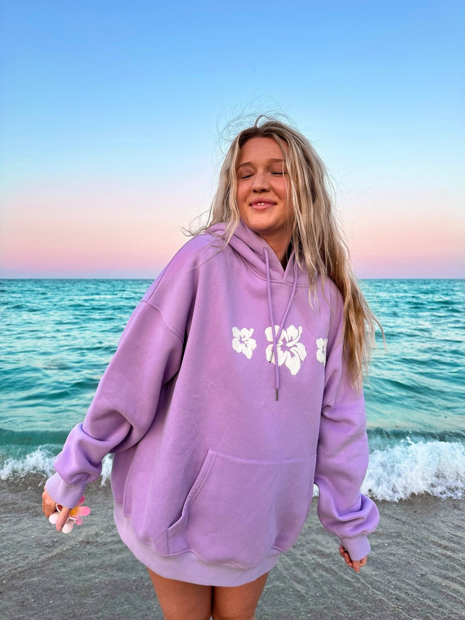 Hibiscus Flower Towel Embroider Hoodie - by Sunkissed Coconut® - The Bronze Butterfly