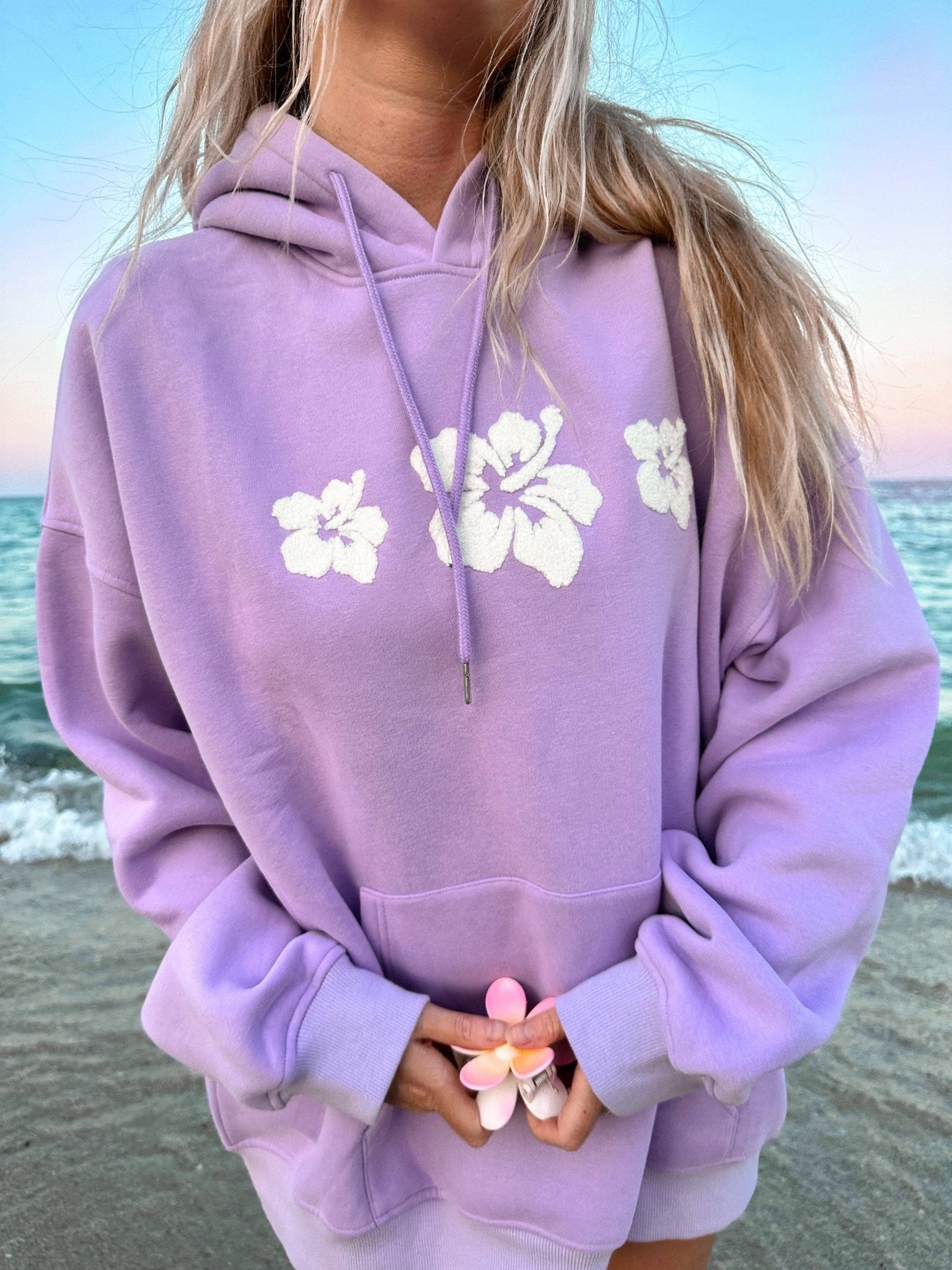 Hibiscus Flower Towel Embroider Hoodie - by Sunkissed Coconut® - The Bronze Butterfly