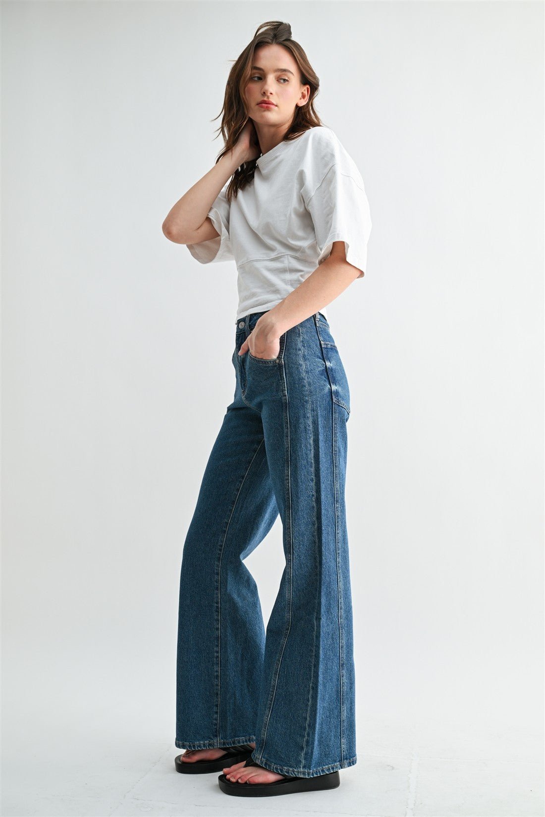 High Rise Wide Leg Side Panel Jeans | Mica Denim - The Bronze Butterfly