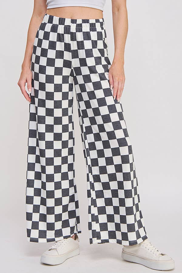 HIGH WAIST CHECKERED STRAIGHT LEG KNIT PANTS - The Bronze Butterfly