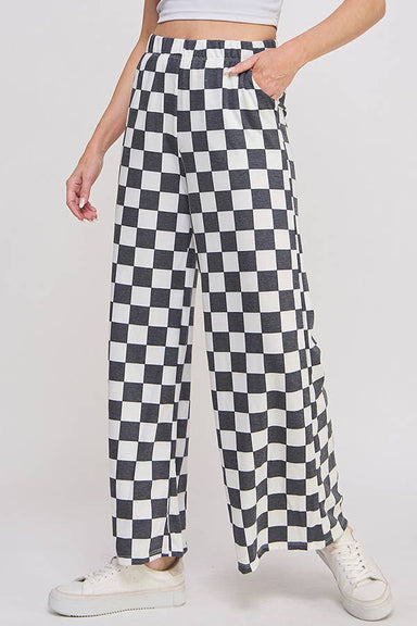 HIGH WAIST CHECKERED STRAIGHT LEG KNIT PANTS - The Bronze Butterfly