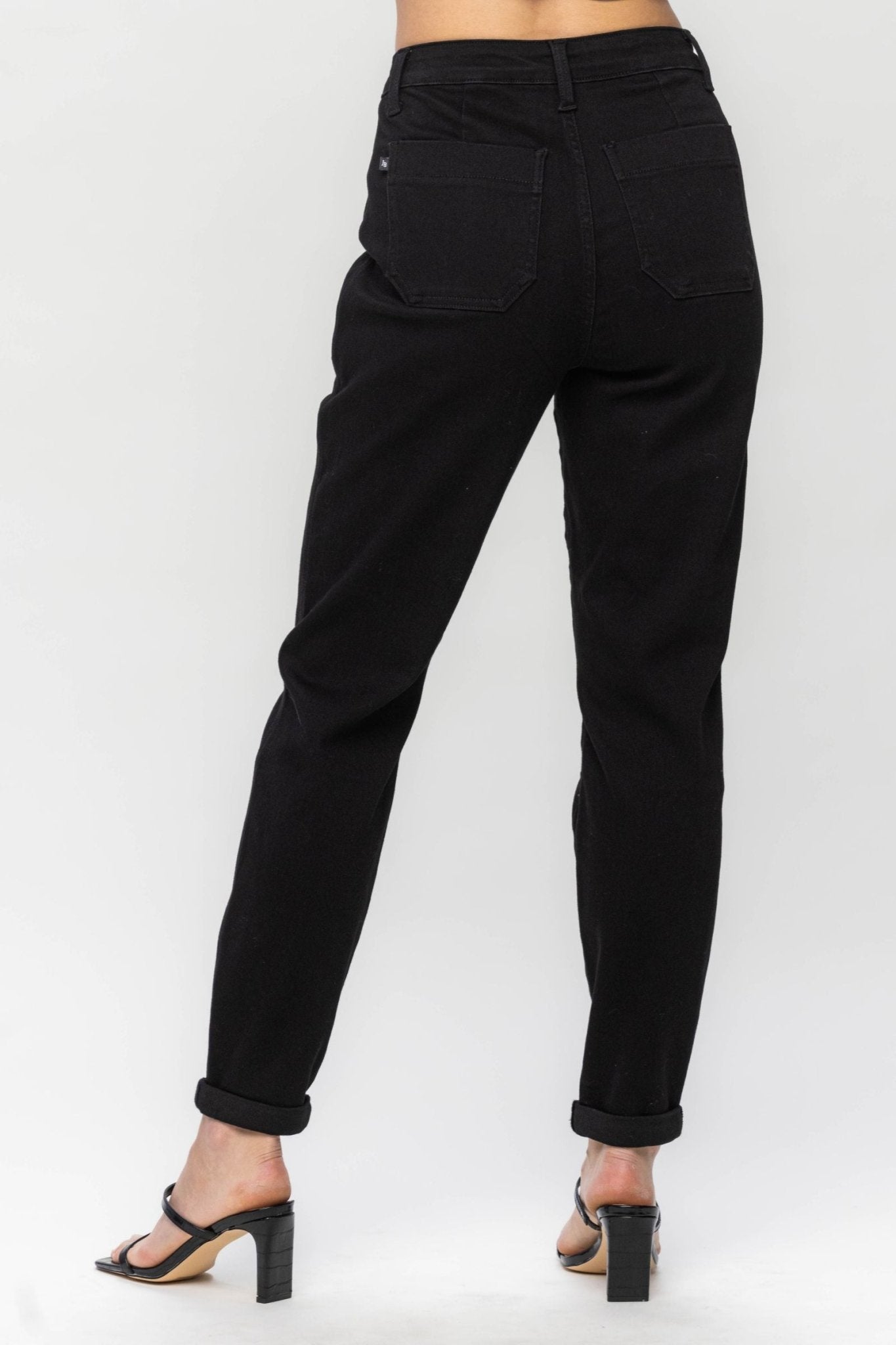 HIGH WAIST JET BLACK DOUBLE ROLL CUFF JOGGER - The Bronze Butterfly