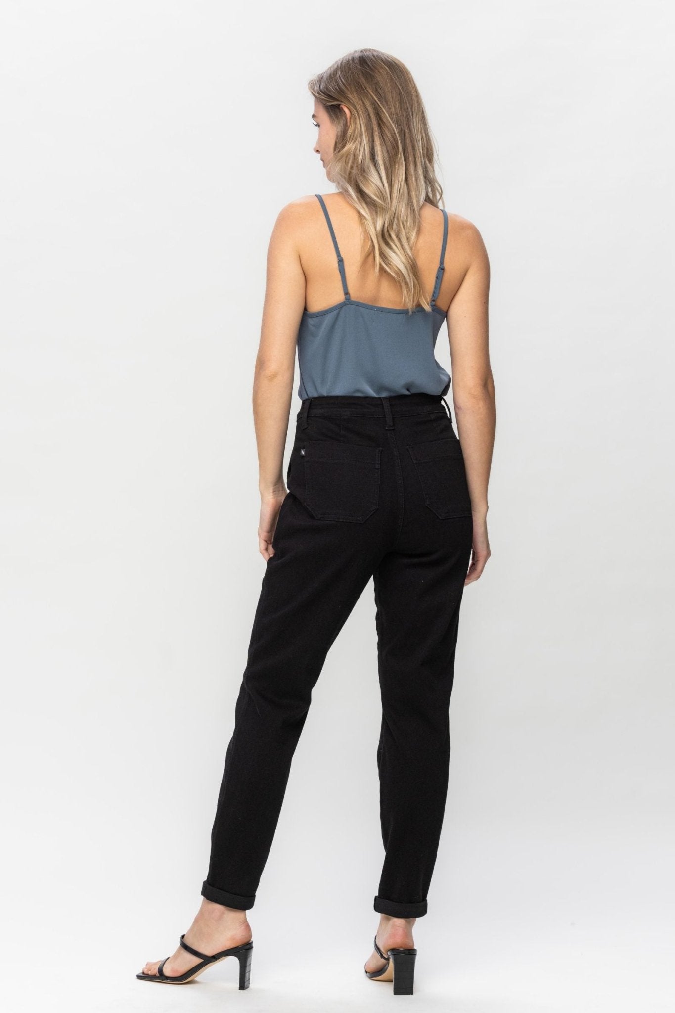 HIGH WAIST JET BLACK DOUBLE ROLL CUFF JOGGER - The Bronze Butterfly