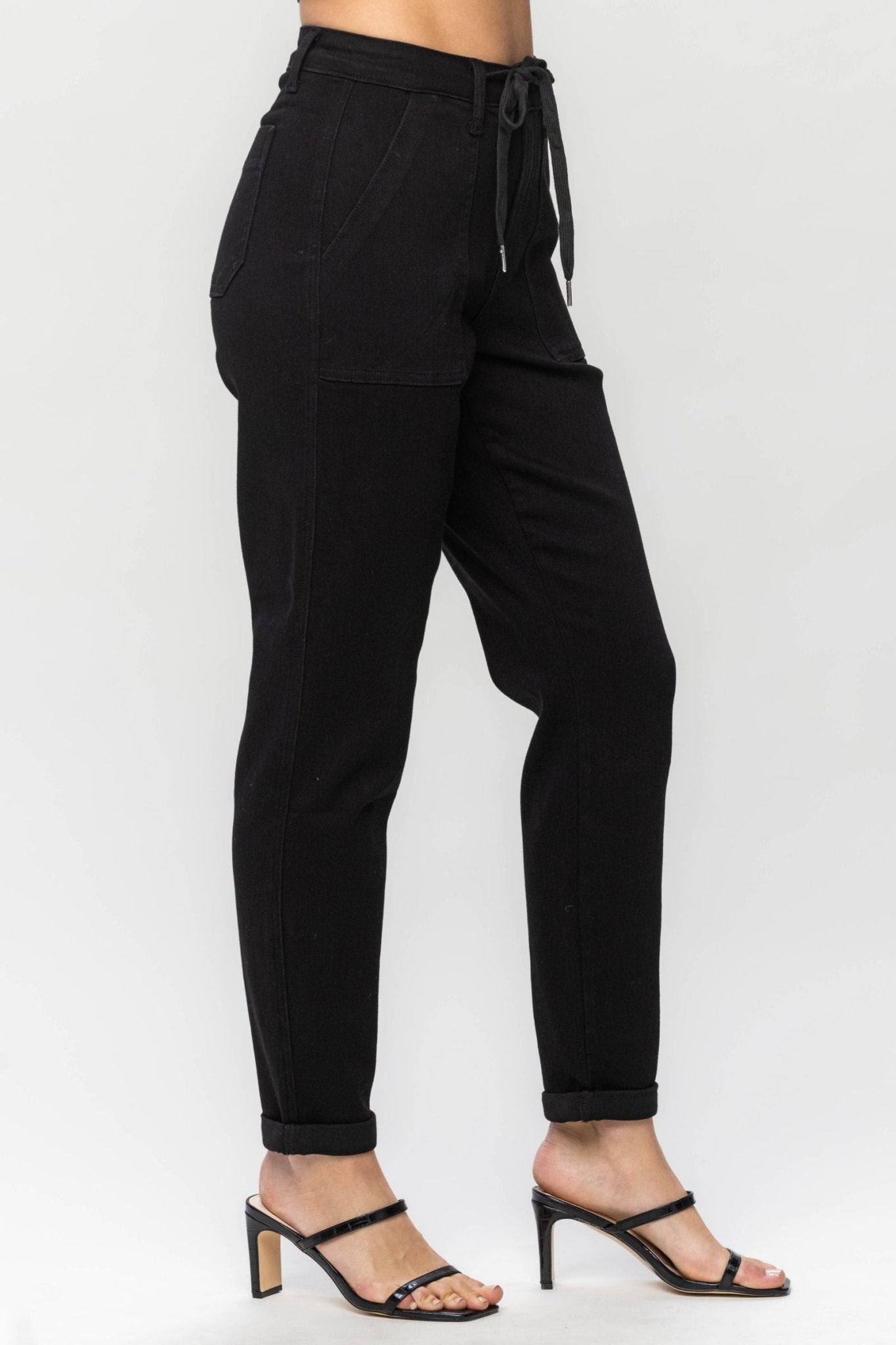 HIGH WAIST JET BLACK DOUBLE ROLL CUFF JOGGER Plus Size - The Bronze Butterfly