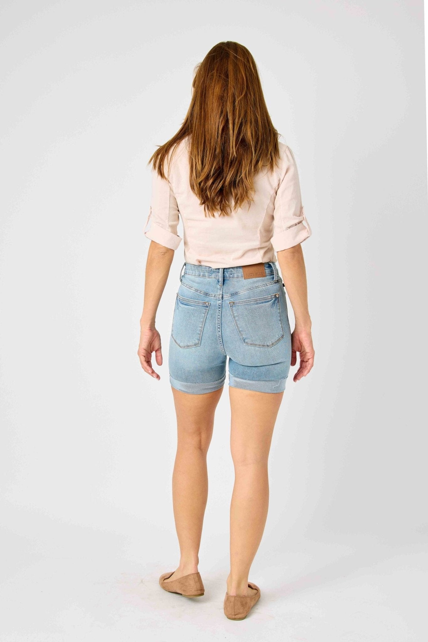 HIGH WAIST TUMMY CONTROL COOL DENIM SHORTS Plus Size - The Bronze Butterfly