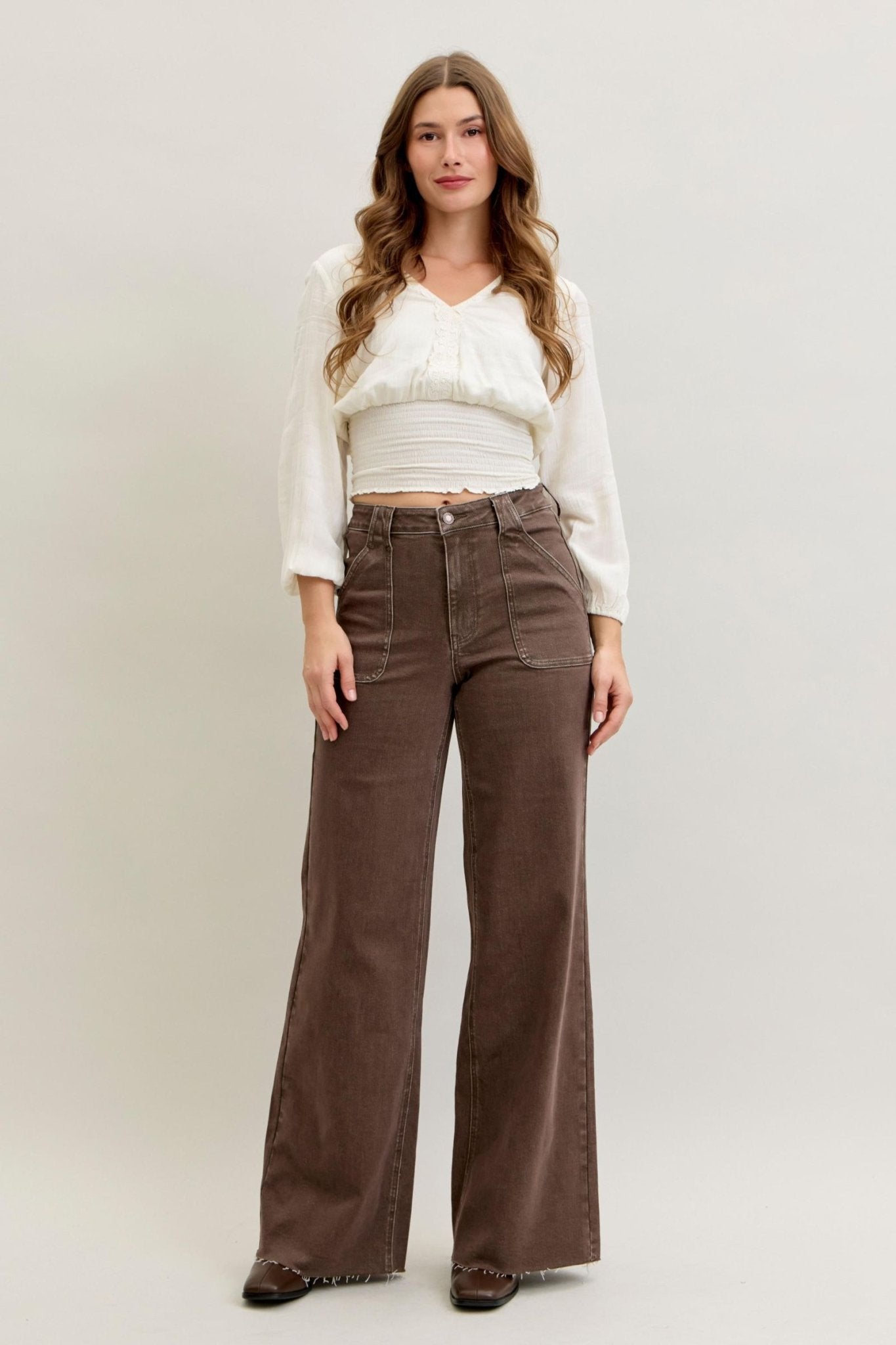 High Waisted Retro Wide Leg with Front Patch Pockets - Judy Blue - The Bronze Butterfly