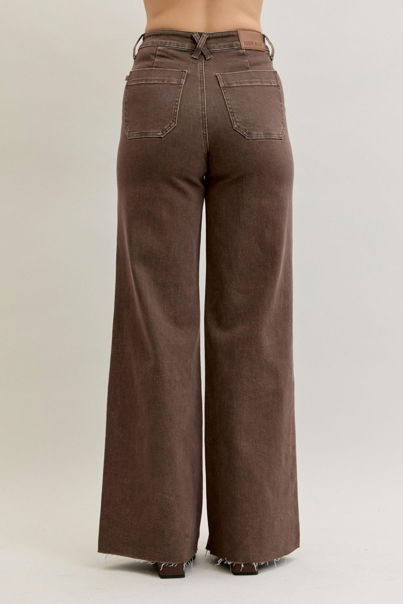 High Waisted Retro Wide Leg with Front Patch Pockets - Judy Blue - The Bronze Butterfly