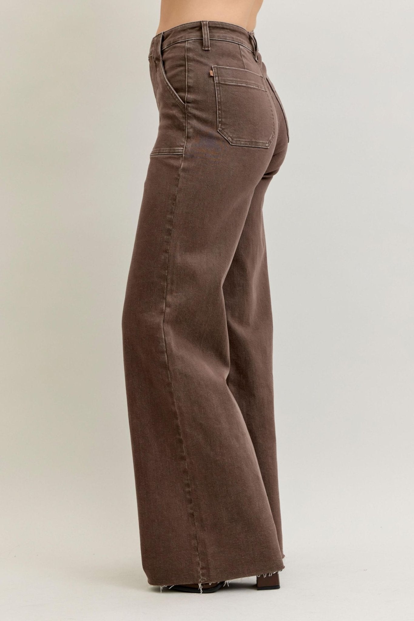 High Waisted Retro Wide Leg with Front Patch Pockets - Judy Blue - The Bronze Butterfly