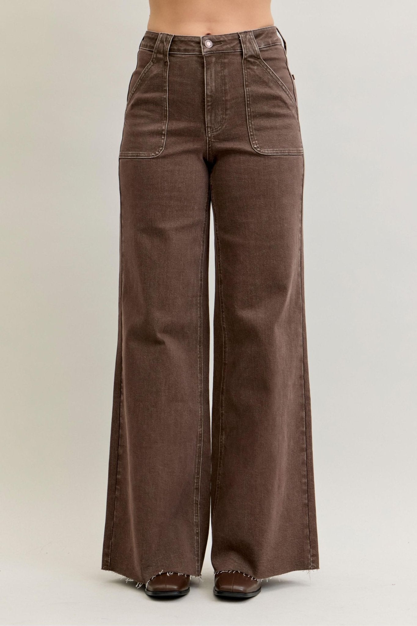 High Waisted Retro Wide Leg with Front Patch Pockets - Judy Blue - The Bronze Butterfly