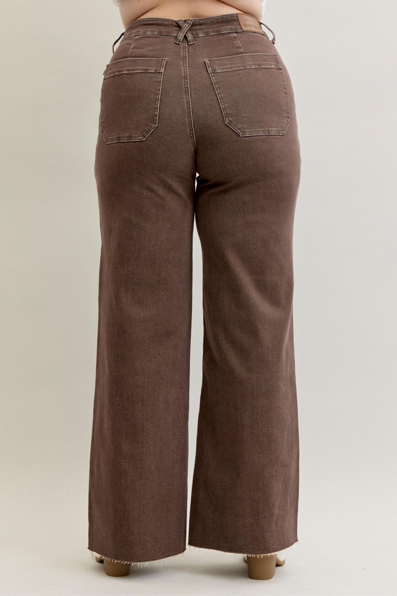 High Waisted Wide Leg Front Patch Pocket Judy Blue Plus Size - The Bronze Butterfly