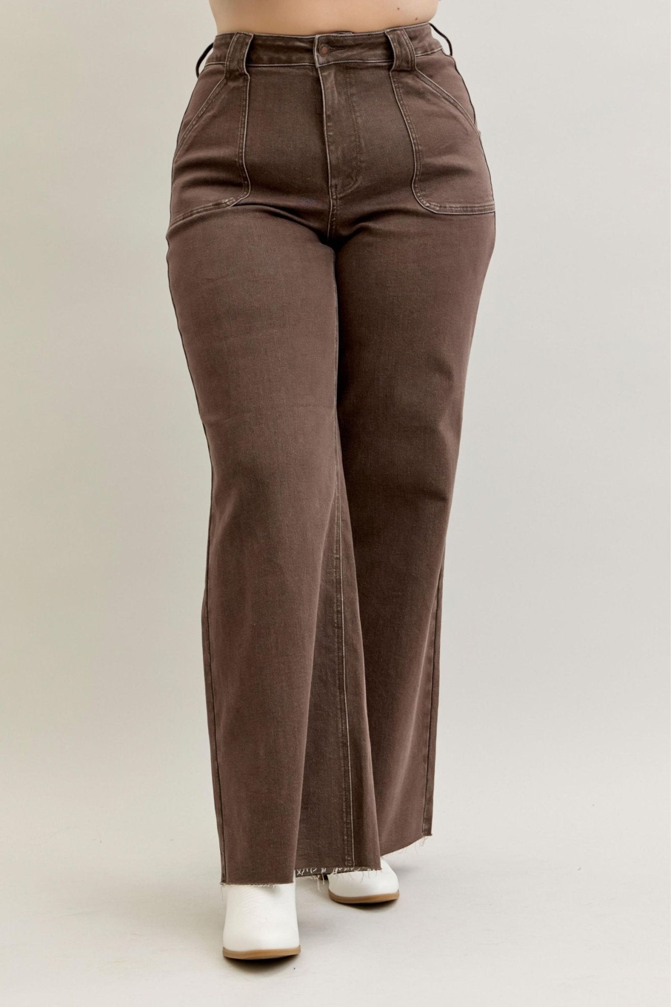 High Waisted Wide Leg Front Patch Pocket Judy Blue Plus Size - The Bronze Butterfly