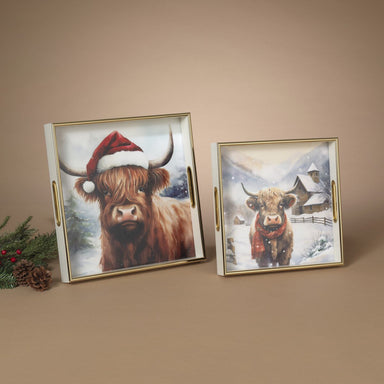 Highland Cow Holiday Nesting Trays | Set of 2 | Farmhouse Christmas Decor - The Bronze Butterfly