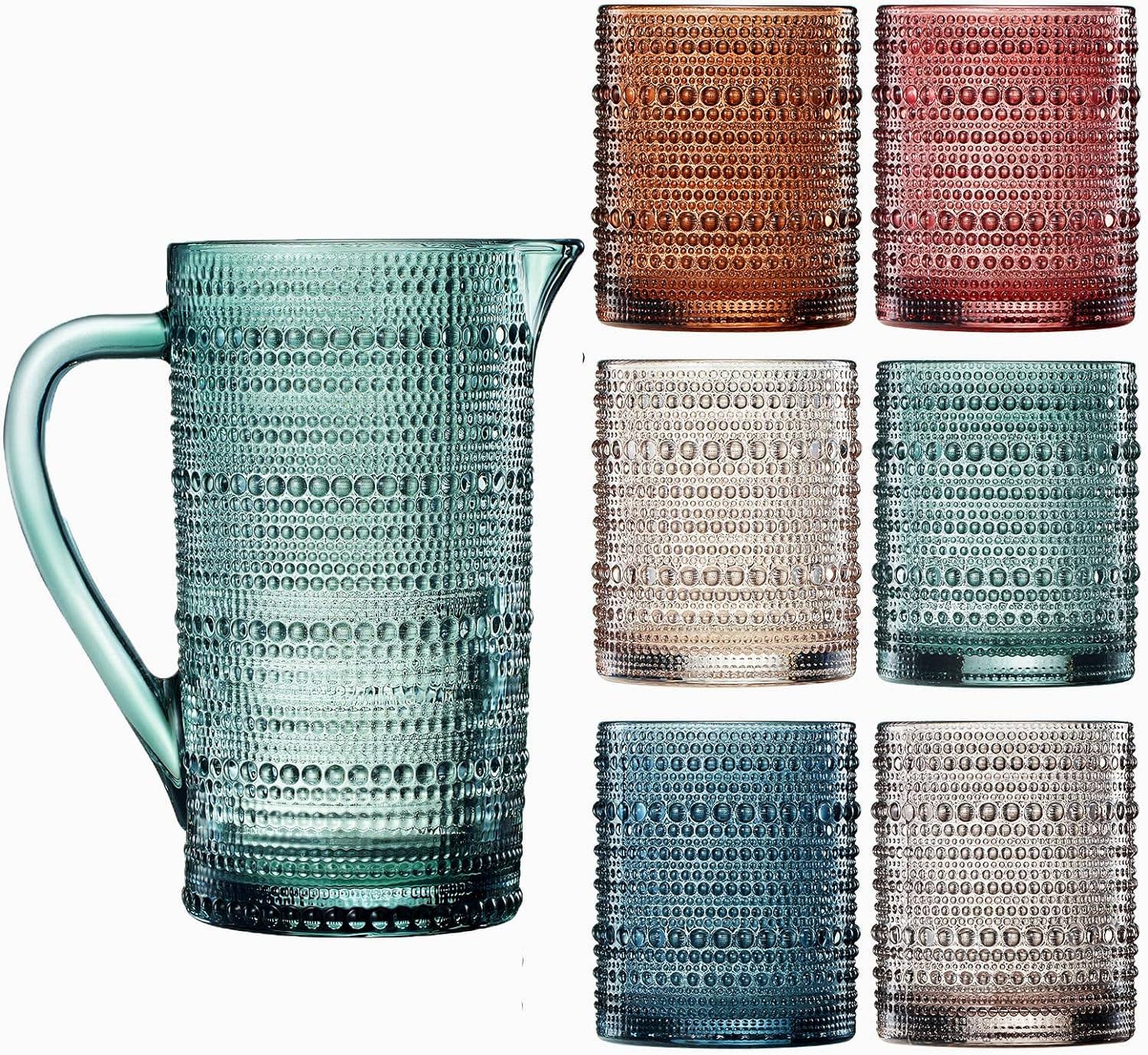 Hobnail Beaded Pitcher & Tumbler Glasses Set - The Bronze Butterfly