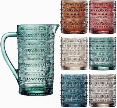 Hobnail Beaded Pitcher & Tumbler Glasses Set - The Bronze Butterfly