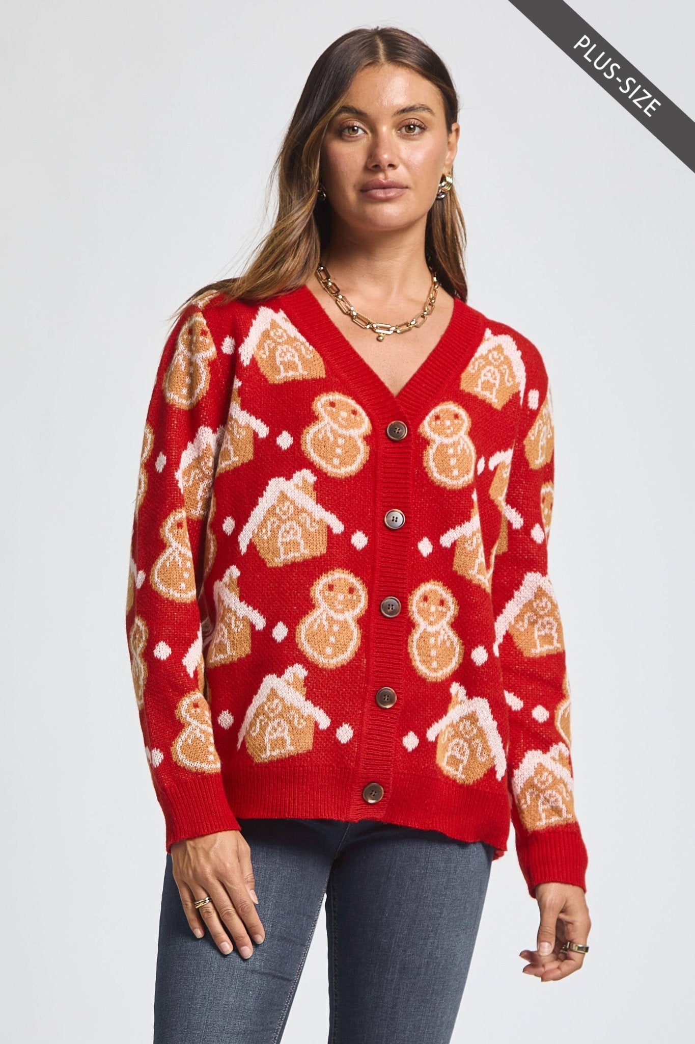 Holiday Gingerbread Cardigan Plus Size - The Bronze Butterfly