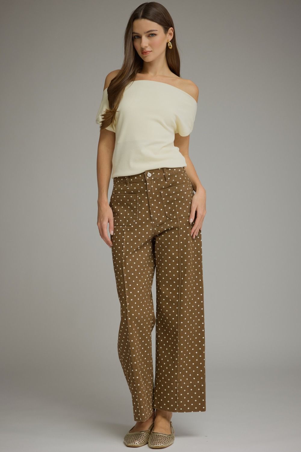 Entro Polka Dot Pant in Brown