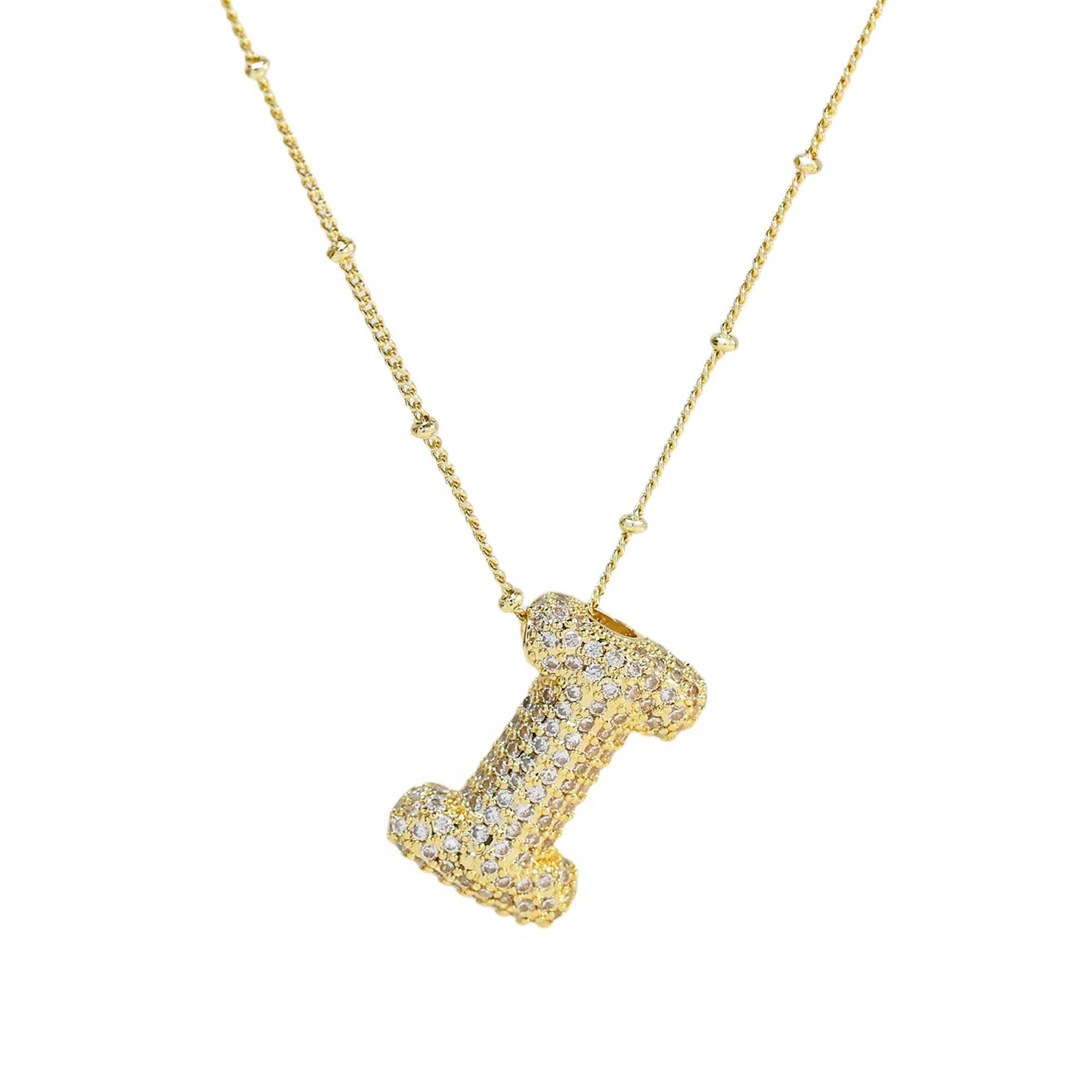 Initial CZ Balloon Bubble 18K Gold Necklace - The Bronze Butterfly