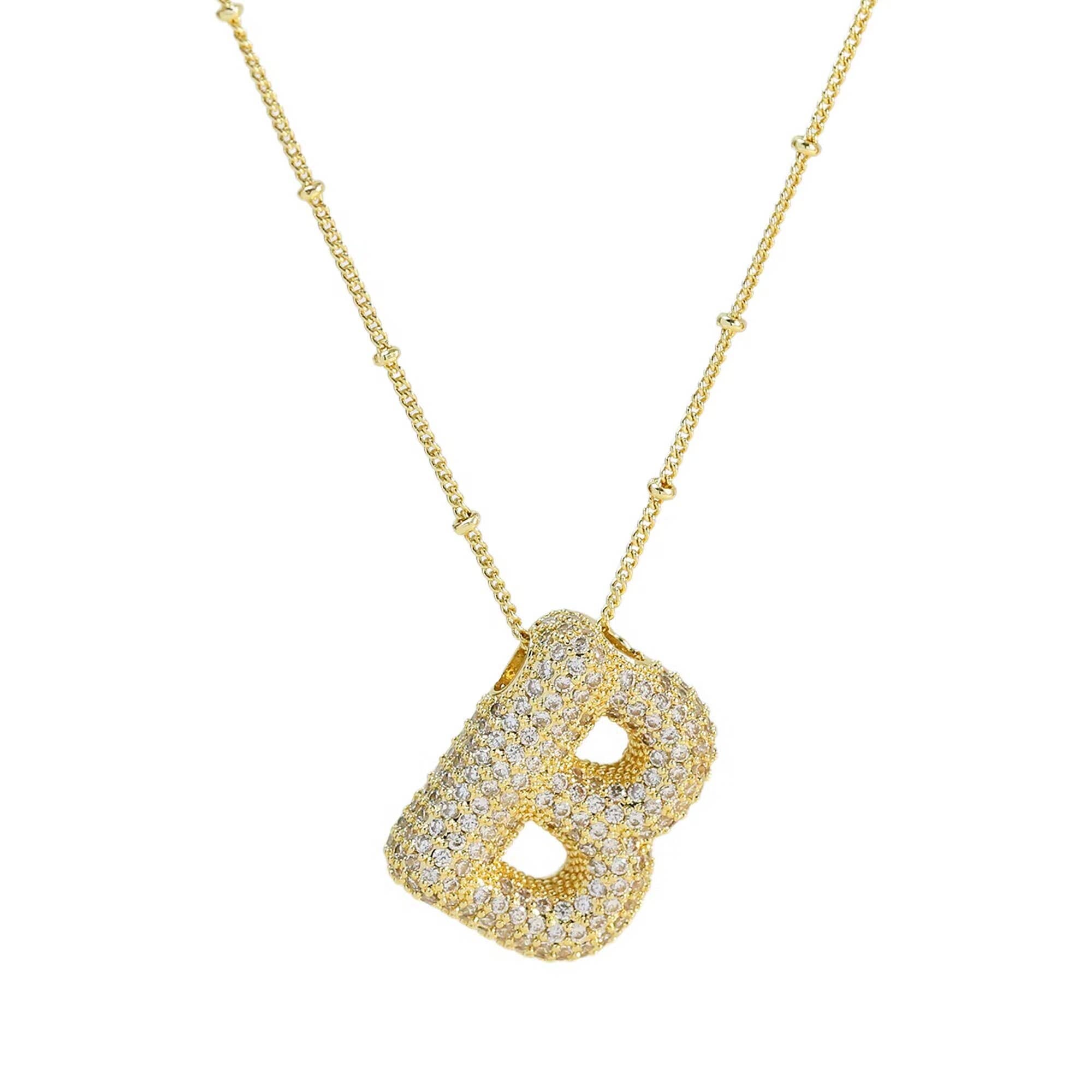 Initial CZ Balloon Bubble 18K Gold Necklace - The Bronze Butterfly