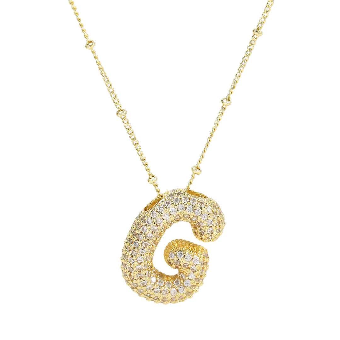Initial CZ Balloon Bubble 18K Gold Necklace - The Bronze Butterfly
