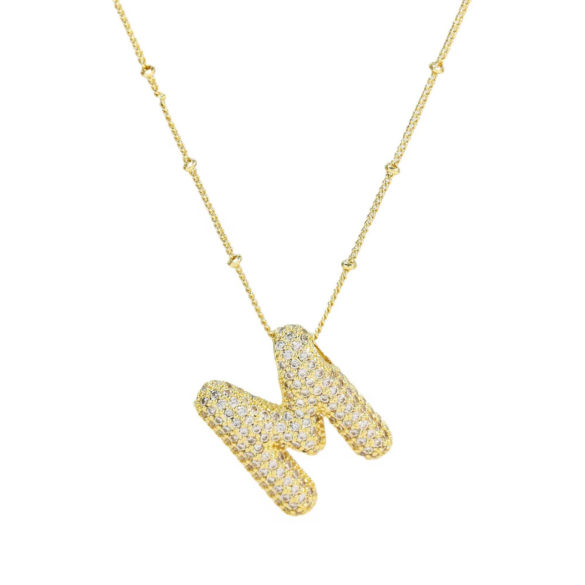 Initial CZ Balloon Bubble 18K Gold Necklace - The Bronze Butterfly