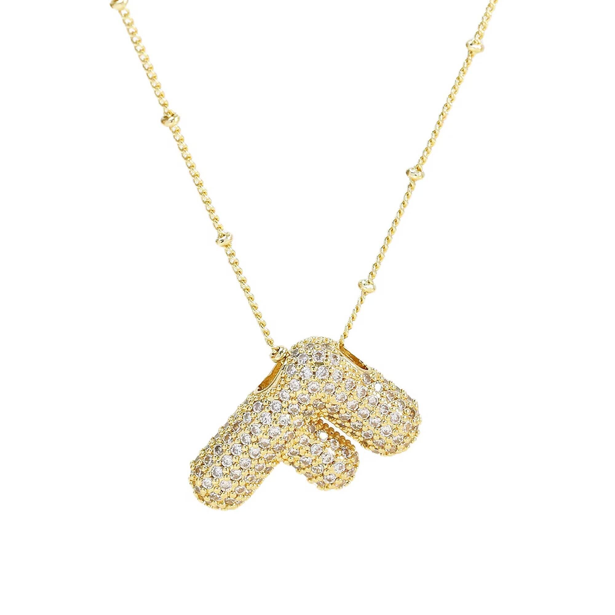 Initial CZ Balloon Bubble 18K Gold Necklace - The Bronze Butterfly