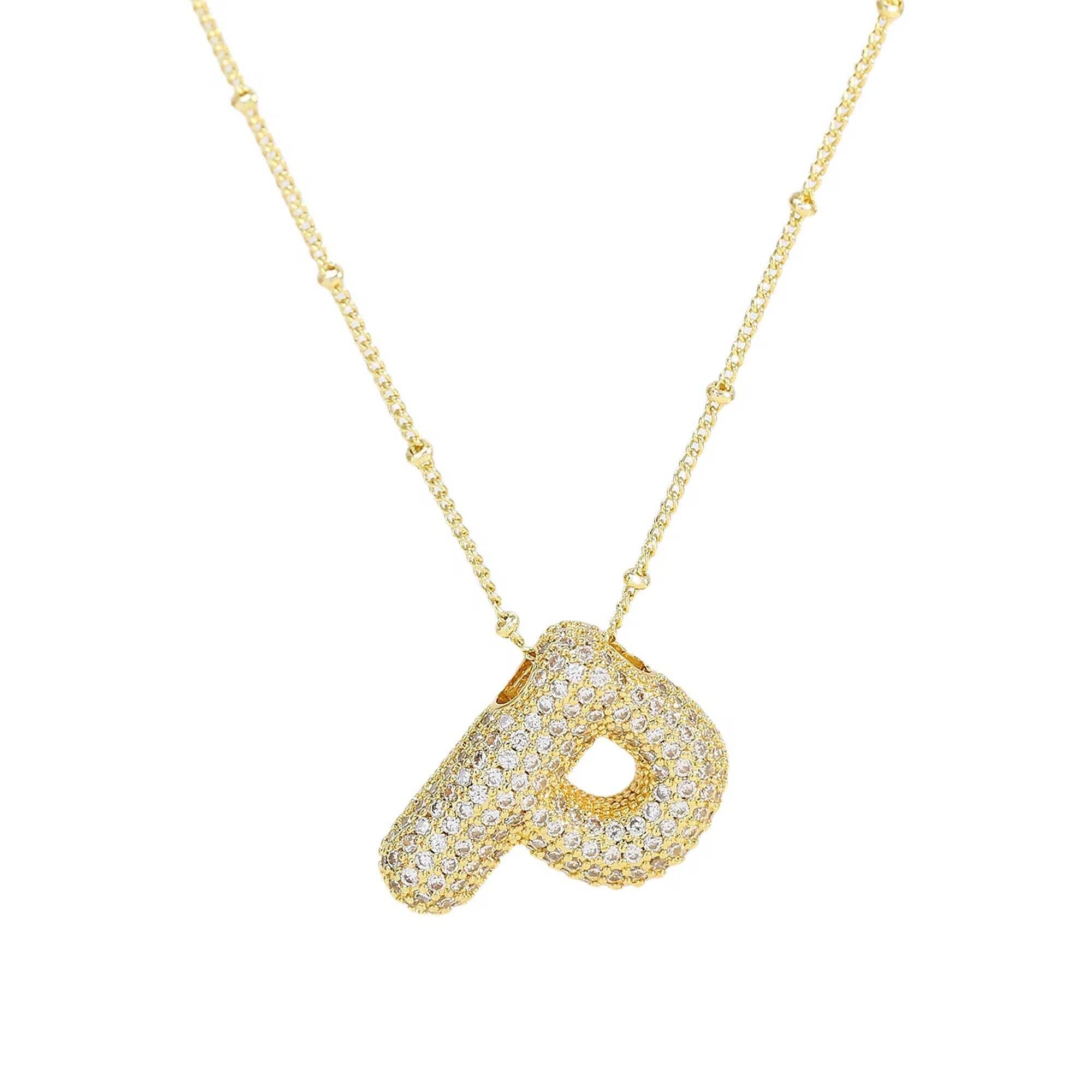 Initial CZ Balloon Bubble 18K Gold Necklace - The Bronze Butterfly