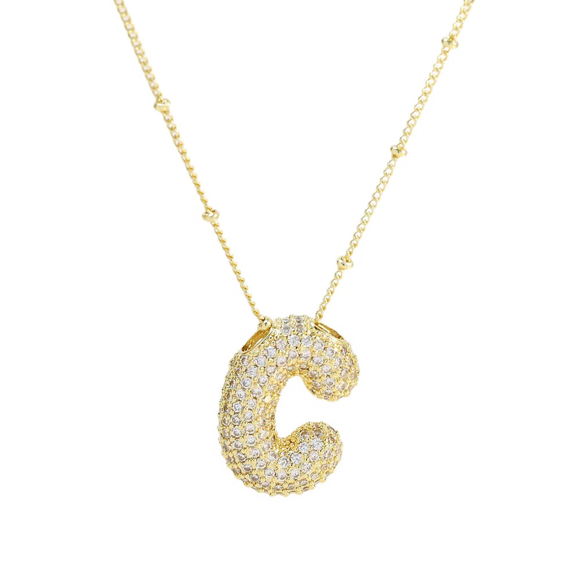 Initial CZ Balloon Bubble 18K Gold Necklace - The Bronze Butterfly